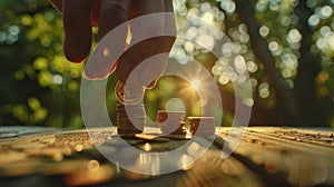 The hand stacking coins. AI generated photo