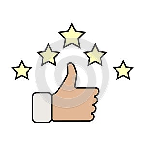 Hand and star signage design trendy. Like color icon. Thumbs up illustration. Good, nice, ok hand gesture. Social media button.