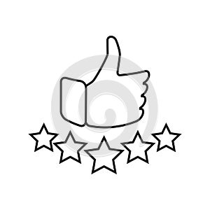 Hand and star signage design trendy. Like linear icon. Thumbs up. Thin line illustration. Good, nice, ok hand gesture. Social