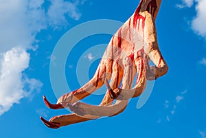 Hand of statue devil.