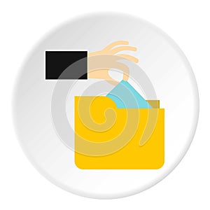 Hand stealing e-mail icon, flat style