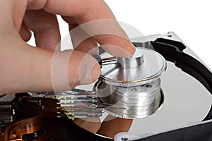 Hand with stethoscope and computer hard drive