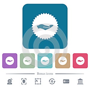 Hand in sticker flat icons on color rounded square backgrounds photo