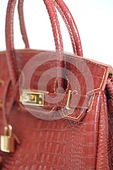 Hand-stitched imitation Birkin bag, from crocodile-embossed calfskin