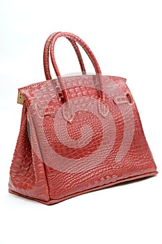 Hand-stitched imitation Birkin bag, from crocodile-embossed calfskin