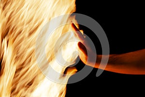 hand stops fire, fire safety, use as background