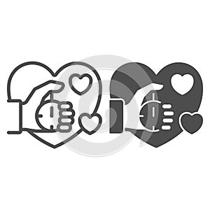 Hand, stopwatch, start, heart, speed, date, time line and solid icon, dating concept, timepiece vector sign on white