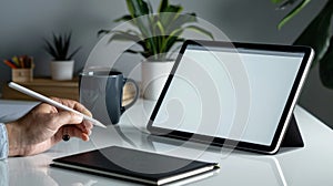 The hand with stylus and tablet.AI generated image