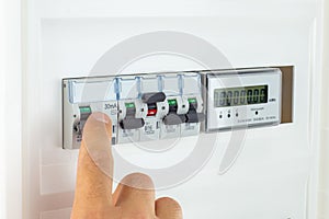 Hand Switching Modern Electrical Panel Circuit Breaker