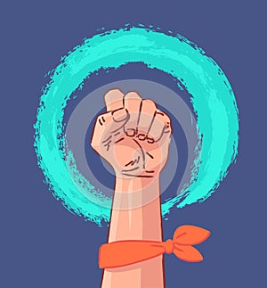 Hand Symbol of Feminism Movement. Woman Hand with her fist raised up. Girl Power Sign on White Background. Stock Vector