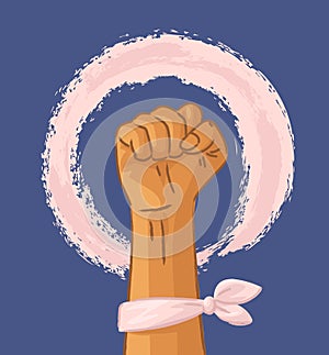 Hand Symbol of Feminism Movement. Woman Hand with her fist raised up. Girl Power Sign on White Background. Stock Vector