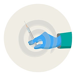 Hand with a syringe. Get vaccinated.