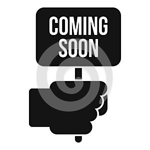 Hand take coming soon banner icon simple vector. Add advert
