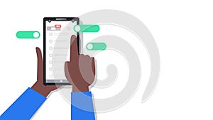 Hand tap on Smartphone check e-mail.Vectorillustration.Checking mail notification