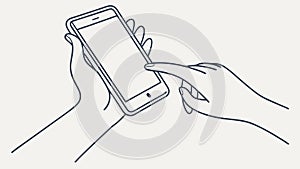Hand tapping smartphone screen, interactive mobile, digital interface, vector design Generative AI
