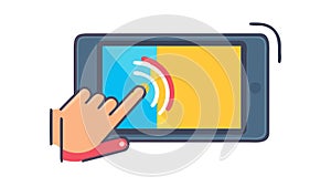 Hand Tapping Smartphone Screen Interactive User Interface, vector design Generative AI