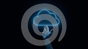 Hand Taps Glowing Cloud Computing Icon