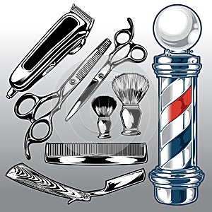 Barber Shop Accessories Hair Salon Hair Stylist Vintage Luxury Pomade Vector photo