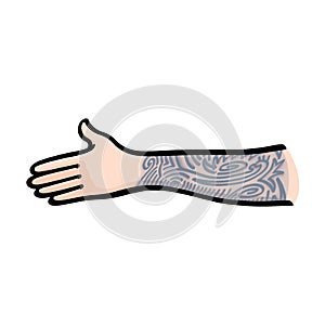 Hand with tattoo illustration on white background