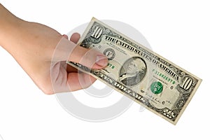 Hand with ten dollars