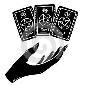 A hand with three cards of the Tarot over her.