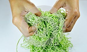 Hand thresh raw Chinese jade noodle prepare to cook