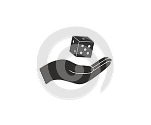 Hand throw dice icon. Vector illustration. Isolated.