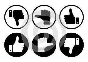 Hand with the thumb in black and white buttons. Vector