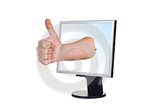 Hand (thumb) and computer screen