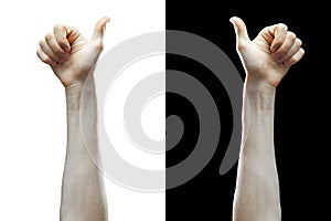 hand with thumb finger up isolated on black and white background b