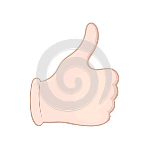 Hand with thumb up icon, cartoon style