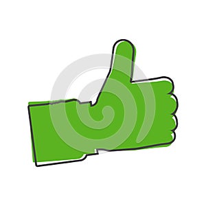 Hand Thumb Up icon flat. Vector illustration thumb up cartoon style on white isolated background