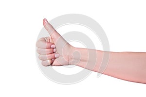 Hand thumb up isolated white background