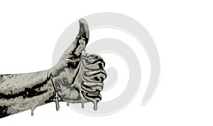 Hand with thumb up isolated on white background. Ok sign by man. Like hand