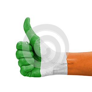 Hand with thumb up, Republic of Ireland flag paint