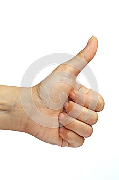 Hand thumbs up to say like or sign the Romans for life at the stadium games isolated on white background