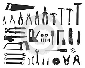 Hand tool silhouettes, Tools silhouette, Construction tools silhouette