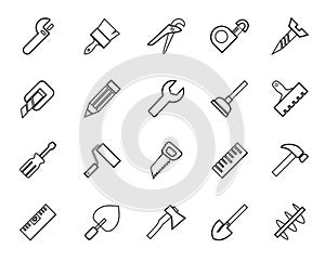 Hand tools, construction, icons, monochrome, outlin e photo