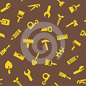 Hand tools, construction, seamless pattern, color, brown.