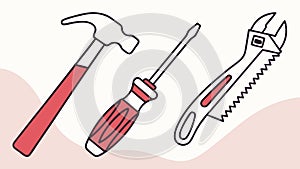 Hand Tools Hammer Screwdriver Wrench Construction Kit. vector design Generative AI