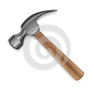 Hand tools for repair and construction. Realistic hammer isolated on white background.