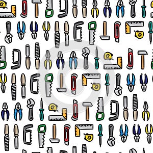 Hand tools vector seamless pattern on white background