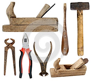 Hand tools on white background