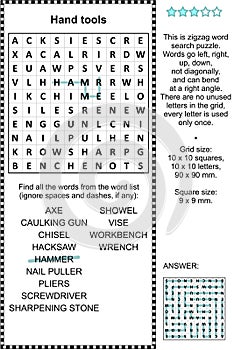 Hand tools wordsearch puzzle