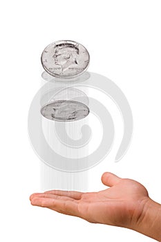 Hand tossing coin air