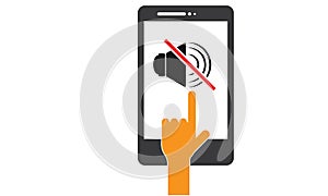 Hand Touch Android Mobile Phone - Please Mute your Mobile Phone , Silent Mobile phone, Volume Off Icon photo