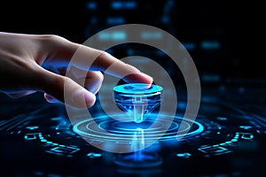 Hand touch digital hud interface futuristic technology. By generative Ai