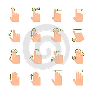 Hand touch gestures icons set