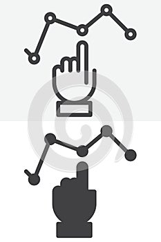 Hand touch graph line and solid vector icon set