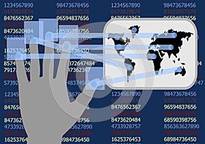 Hand touch screen shows the development of businesses